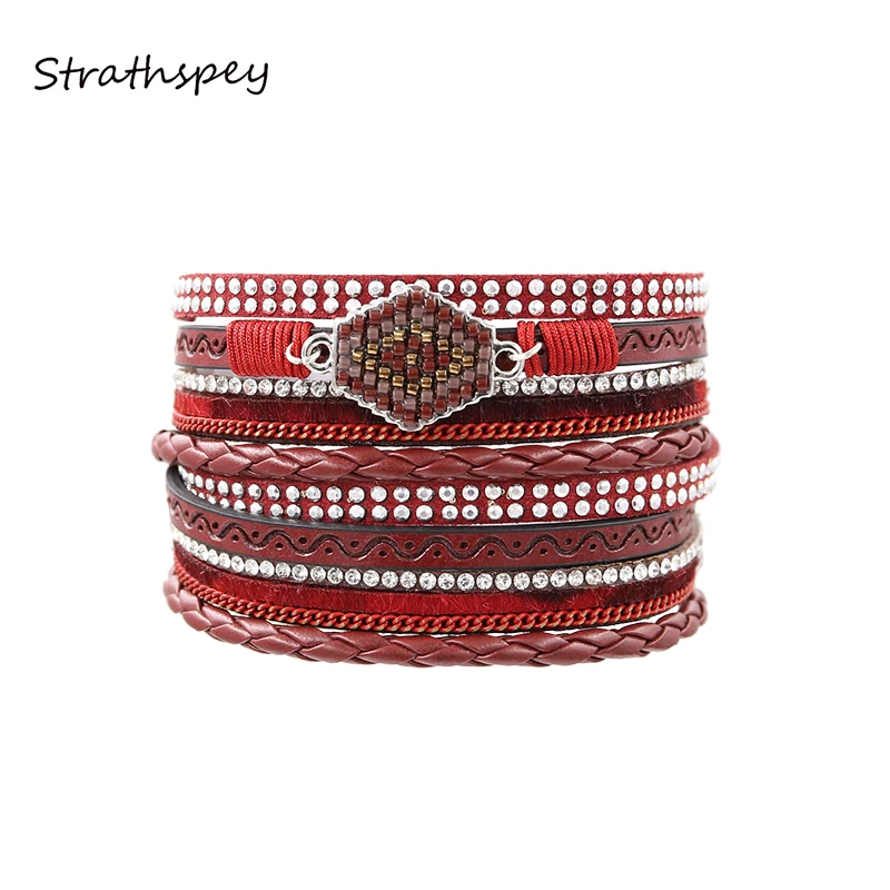 STRATHSPEY Fashion Women Multi Layer Rhinestone Jananese beads Decorated Plaited PU Leather Handmade Bohemia Long Wrap Bracelet
STRATHSPEY Fashion Women Multi Layer Rhinestone Jananese beads Decorated Plaited PU Leather Handmade Bohemia Long Wrap Bracelet