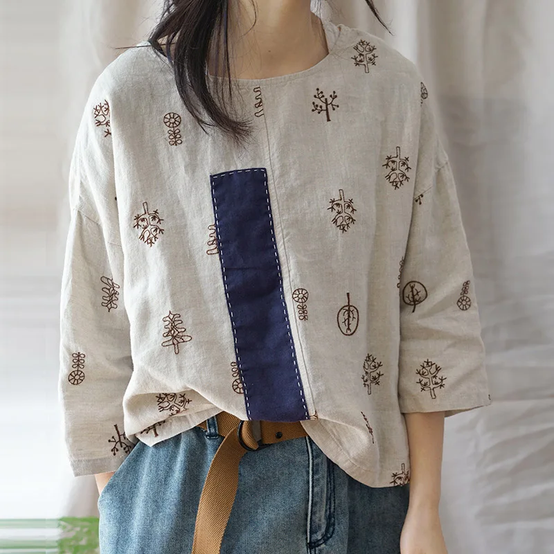 SCUWLINEN Vestidos 2019 Spring Summer Women Casual Tops Vintage O-neck Patchwork Embroidery Loose Linen T-shirt for Women P036
SCUWLINEN Vestidos 2019 Spring Summer Women Casual Tops Vintage O-neck Patchwork Embroidery Loose Linen T-shirt for Women P036