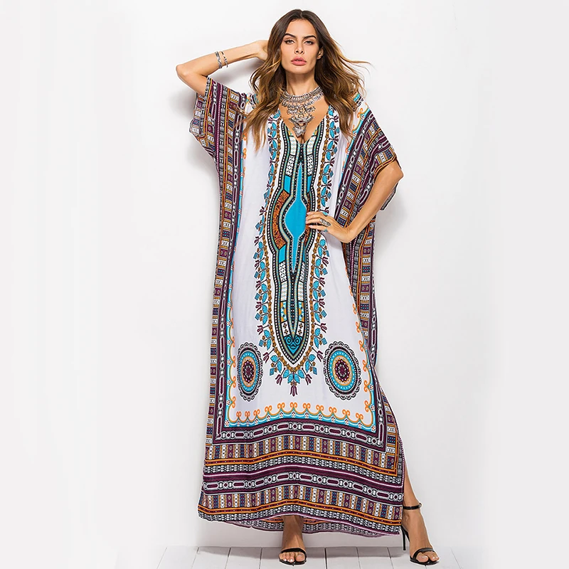 Women Summer Boho Beach Kaftan Dress For Female Bohemian Floral Print Loose Split Vintage Ethnic Robe Femme Long Maxi Dresses
Women Summer Boho Beach Kaftan Dress For Female Bohemian Floral Print Loose Split Vintage Ethnic Robe Femme Long Maxi Dresses