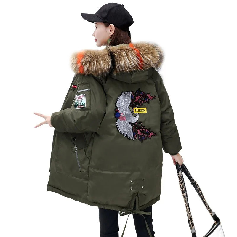 Fashion Winter Jacket Women Fur Hooded Parka Embroidery Crane Cotton Padded Long Coat Women Warm Thicken Jaqueta Feminina Army
Fashion Winter Jacket Women Fur Hooded Parka Embroidery Crane Cotton Padded Long Coat Women Warm Thicken Jaqueta Feminina Army