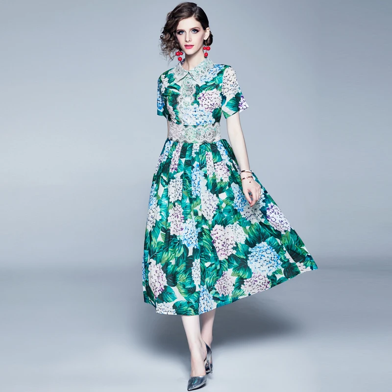 HAMALIEL Summer Holiday Green Printed Leaf Hydrangea Dress Elegant Women's Chiffon Patchwork Lace Short Sleeve Long Sundress
HAMALIEL Summer Holiday Green Printed Leaf Hydrangea Dress Elegant Women's Chiffon Patchwork Lace Short Sleeve Long Sundress