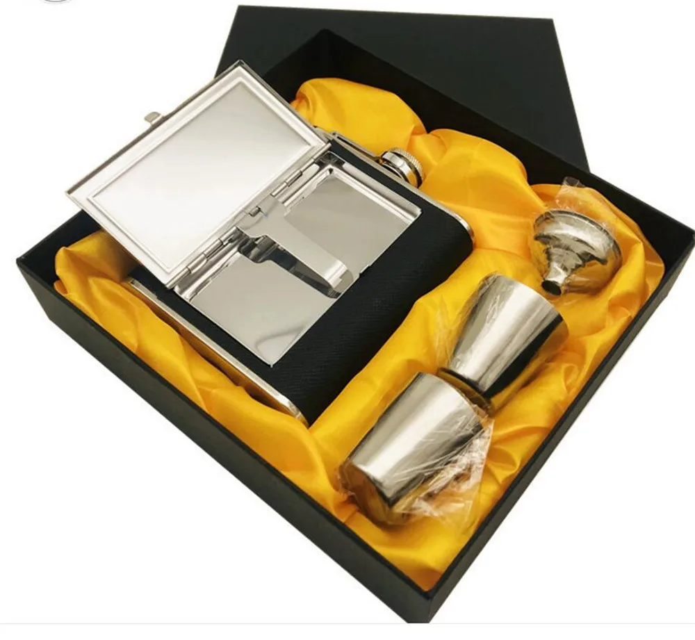 bpa free 6oz whisky flagon Stainless steel alcohol hip flask with pu leather Mirror Cigarette case HIP FLASK SET WITH GIFT BOX
bpa free 6oz whisky flagon Stainless steel alcohol hip flask with pu leather Mirror Cigarette case HIP FLASK SET WITH GIFT BOX