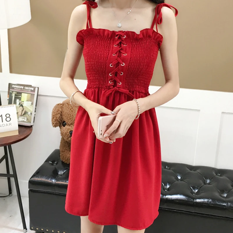 2019 Summer Women Solid Spaghetti Strap Mini Dress Korean Ruffles Bandage Party Dress Empire Sleeveless Vestidos Cute Clothing
2019 Summer Women Solid Spaghetti Strap Mini Dress Korean Ruffles Bandage Party Dress Empire Sleeveless Vestidos Cute Clothing