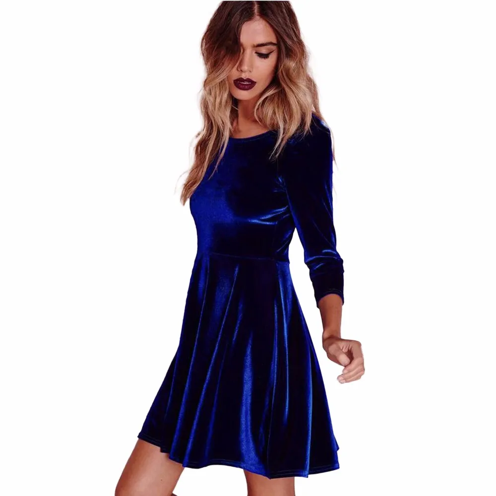 Women Dress Round Neck Velvet Dress Three-Quarters Sleeve Dress o-neck Women Fashion Plus Size Three Quarter Sleeve Dress 
Women Dress Round Neck Velvet Dress Three-Quarters Sleeve Dress o-neck Women Fashion Plus Size Three Quarter Sleeve Dress