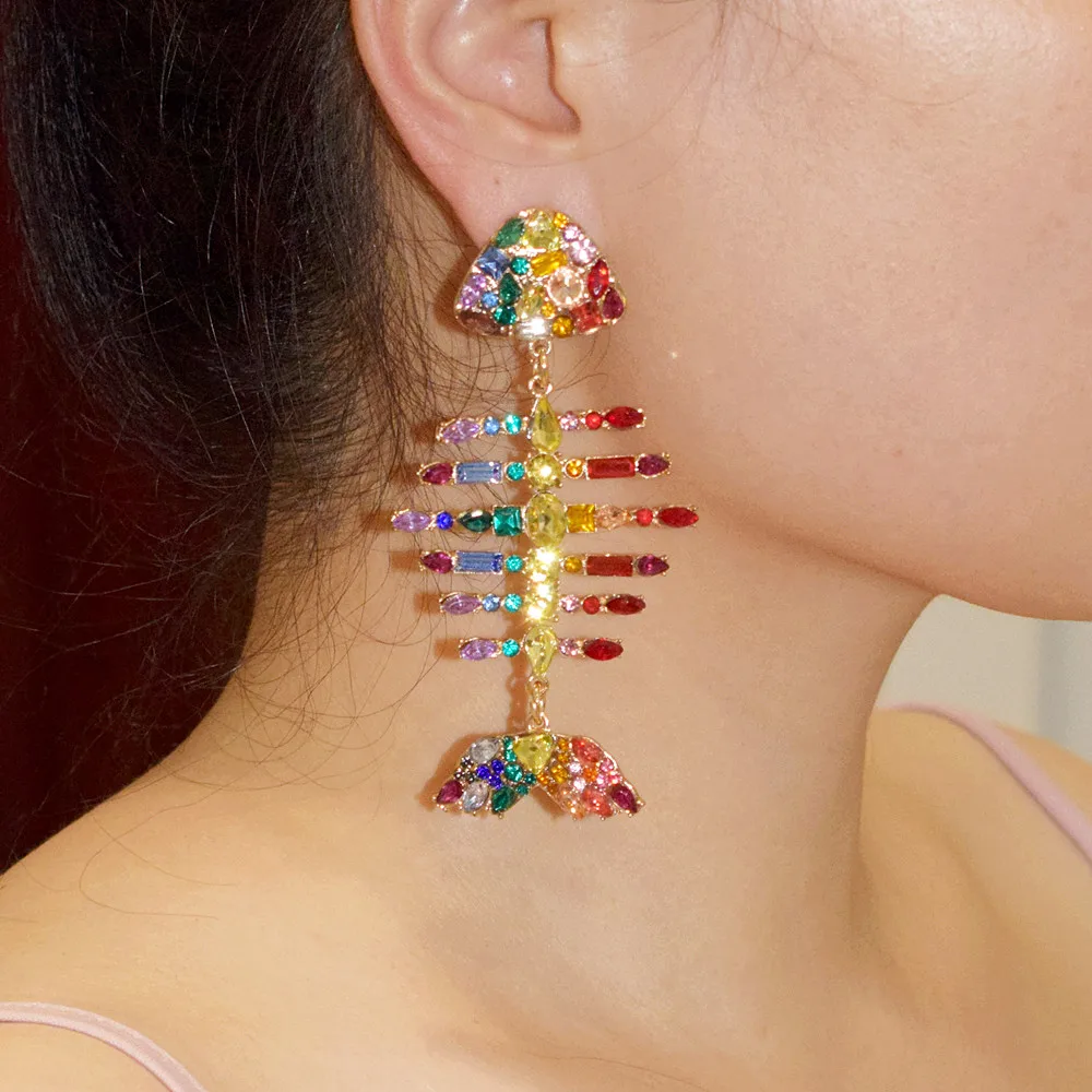 New Multicolors Crystal Rhinestone Fish Bone Charms Dangle Earrings For Women Fashion Jewelry Bohemian Style Statement Earrings
New Multicolors Crystal Rhinestone Fish Bone Charms Dangle Earrings For Women Fashion Jewelry Bohemian Style Statement Earrings