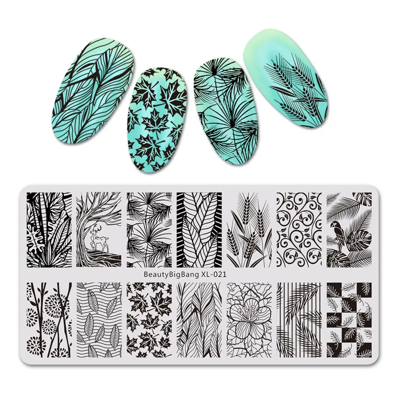 

BeautyBigBang stencil nail Art Flower Leaf Image Autumn Theme nail stamper Nail Template Stamping Plate Nail Mold BBB XL-021