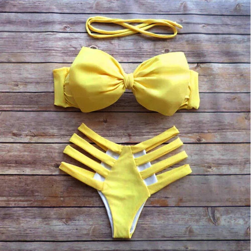 New Solid Yellow Women Bikini Push up Retro Halter Bikini Swimsuit Swimwear Strapless Bow String sexy Beachwear Biquini C0481
New Solid Yellow Women Bikini Push up Retro Halter Bikini Swimsuit Swimwear Strapless Bow String sexy Beachwear Biquini C0481