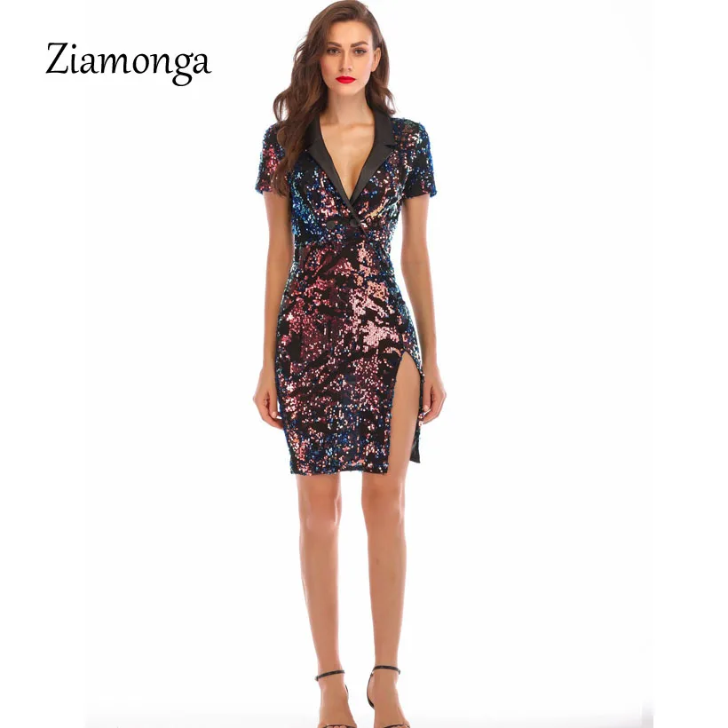 Ziamonga Women Shining Black Sequin Dress Notched Lapel Short Sleeve Split Sexy Dress Night Club Party Chic Outfit Mini Dresses
Ziamonga Women Shining Black Sequin Dress Notched Lapel Short Sleeve Split Sexy Dress Night Club Party Chic Outfit Mini Dresses