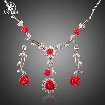 AZORA Gorgeous Gold Color Red Flowering branches Drop Earrings and Necklace Jewelry Set TG0030
AZORA Gorgeous Gold Color Red Flowering branches Drop Earrings and Necklace Jewelry Set TG0030