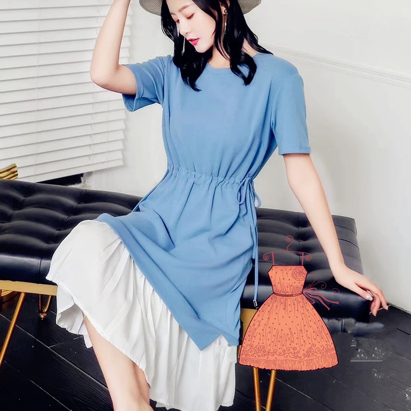 Women dress 2019 summer casual elegant Knitted fabric patchwork women's Dress short sleeve femme plus size korean dres
Women dress 2019 summer casual elegant Knitted fabric patchwork women's Dress short sleeve femme plus size korean dres