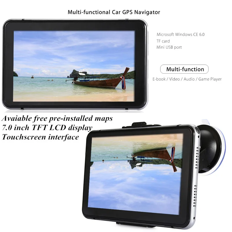 

706 7 inch Truck Car GPS Navigation Navigator with Free Maps Win CE 6.0 / Touch Screen / E-book / Video / Audio / Game Player