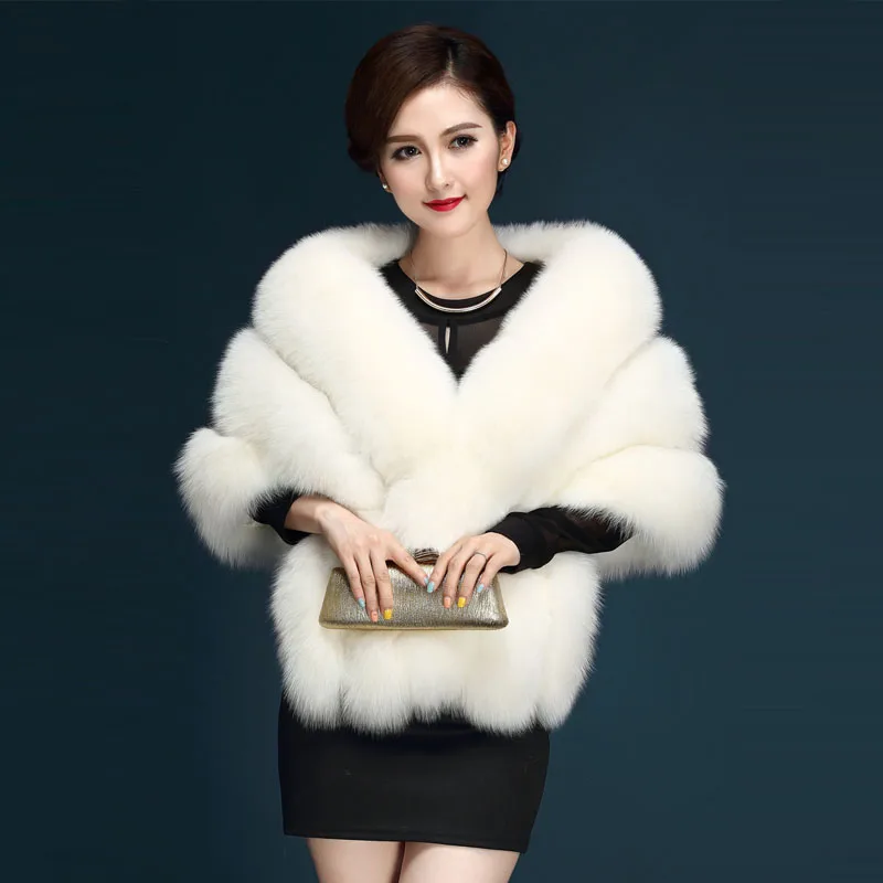 

Winter Women Faux Fur Long Shawl Stole Wrap Shrug Scarf Bridal Wedding Elegant Long Pashmina Warm Female Waistcoat Cloak Coat