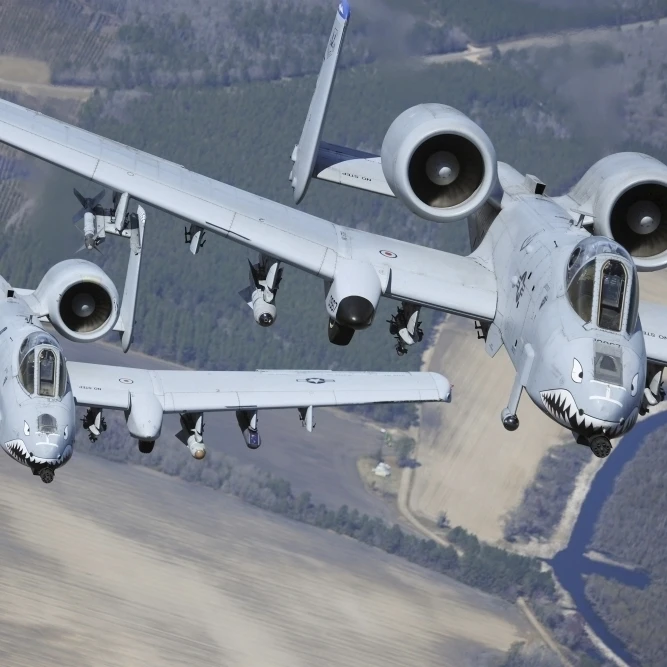 Two A-10C Thunderbolt II aircraft fly in formation Poster Print (34 x 22)