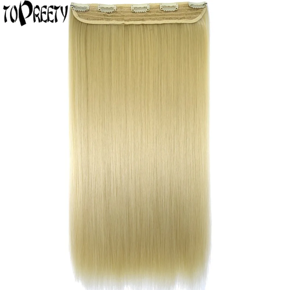 

TOPREETY Heat Resistant B5 Synthetic 24" 60cm 120gr Straight 5 clips on clip in hair Extensions 90 colors available