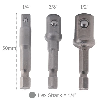 3pcs Socket Adapter Hex Power Drill Bit Driver Bar Wrench Set 1/4'' 3/8'' 1/2'' 
3pcs Socket Adapter Hex Power Drill Bit Driver Bar Wrench Set 1/4'' 3/8'' 1/2''