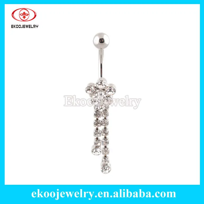 Gem Paved Flower Petal & Crystal Chain Belly Rings Body Jewelry Free Shipping