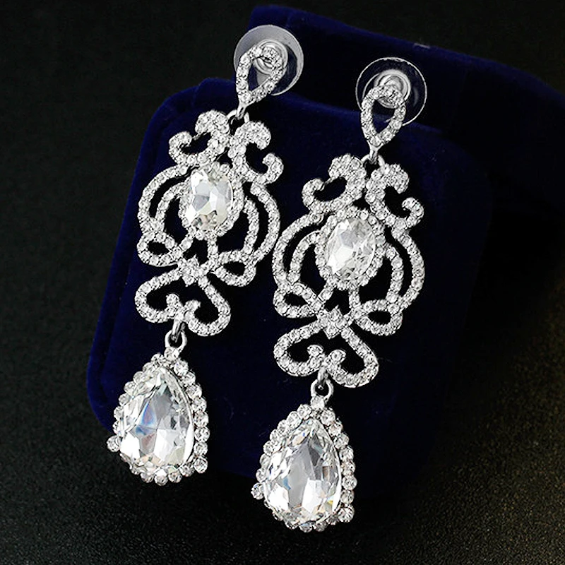 Fashion Jewelry Luxury Floral Silver Royal Blue Crystal Wedding Long Earrings Rhinestone Bride Chandelier Earrings For Women
Fashion Jewelry Luxury Floral Silver Royal Blue Crystal Wedding Long Earrings Rhinestone Bride Chandelier Earrings For Women