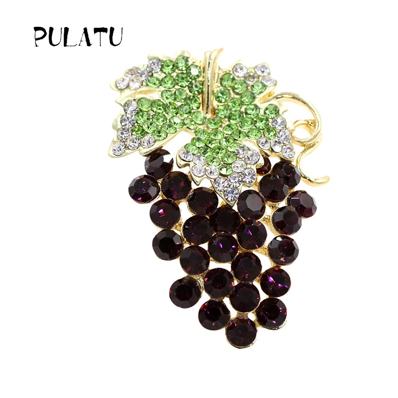 

Pulatu Grape Fruit Women Brooches Cute Brooch Pins Party Supplies Fashion Accessories Plating Rhinestone Crystal Inlay Golden