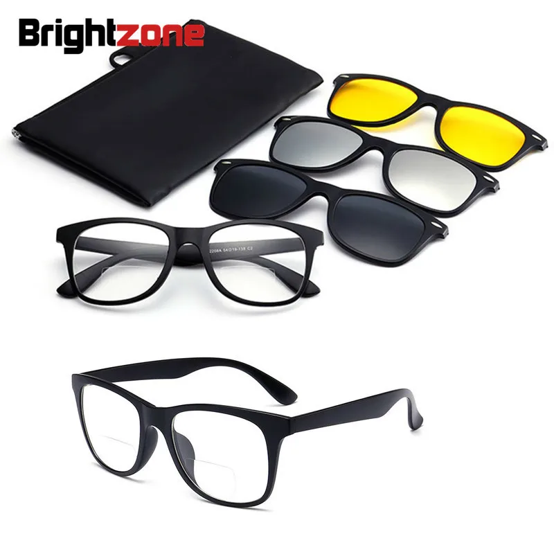

Brightzone Reading Round Retro Vintage Diopter Glasses Magnifier Sight With Magnetic 3pcs Polarized Clip On Sunglasses Women Men