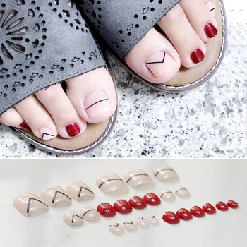 New 24pcs Fake Toenails Nude Simple lines Art Design Party False Toenails Artificial Red False Toes with Jelly Stickers Free
New 24pcs Fake Toenails Nude Simple lines Art Design Party False Toenails Artificial Red False Toes with Jelly Stickers Free