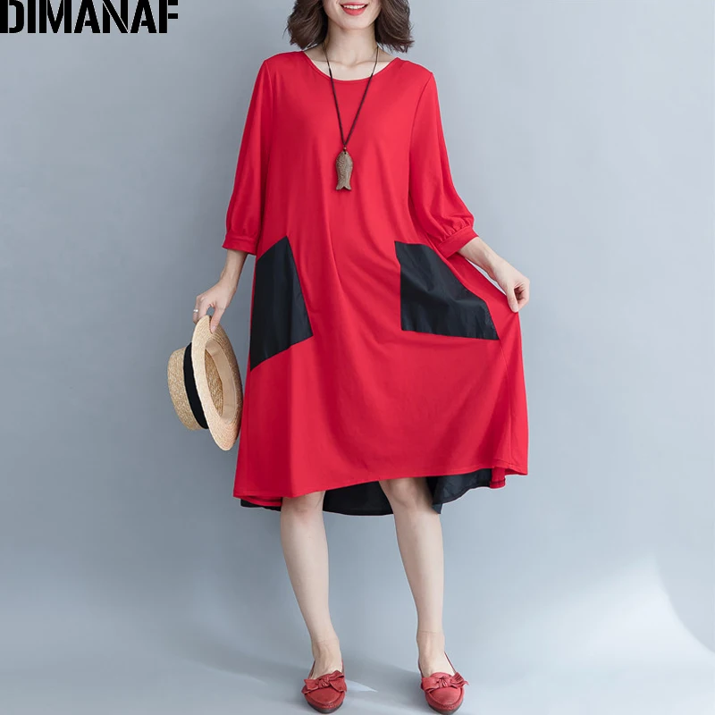 DIMANAF Women's Long Dress Female Clothing Plus Size Patchwork Lady Vestidos Vintage Panelled Black Red Loose Cotton 2018 Autumn
DIMANAF Women's Long Dress Female Clothing Plus Size Patchwork Lady Vestidos Vintage Panelled Black Red Loose Cotton 2018 Autumn