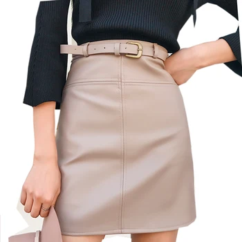 New Spring Beige Black A-Line PU Leather Skirt For Women High Waist Office Wear Skirts Female short Skirt with Belt
New Spring Beige Black A-Line PU Leather Skirt For Women High Waist Office Wear Skirts Female short Skirt with Belt