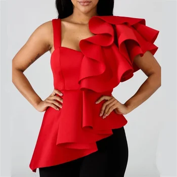 Women's Summer Blouse 2020 Peplum Floucing Ruffle Ladies Red Tops Spaghetti Strap Lolita Blusa Large Tunic Camisas Mujer Clothes
Women's Summer Blouse 2020 Peplum Floucing Ruffle Ladies Red Tops Spaghetti Strap Lolita Blusa Large Tunic Camisas Mujer Clothes