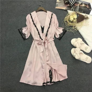 Sexy Womens Silk Lingerie Set with Robe Lace Sleep Wedding Robe and Mini Night Dress Summer Nightgown
Sexy Womens Silk Lingerie Set with Robe Lace Sleep Wedding Robe and Mini Night Dress Summer Nightgown