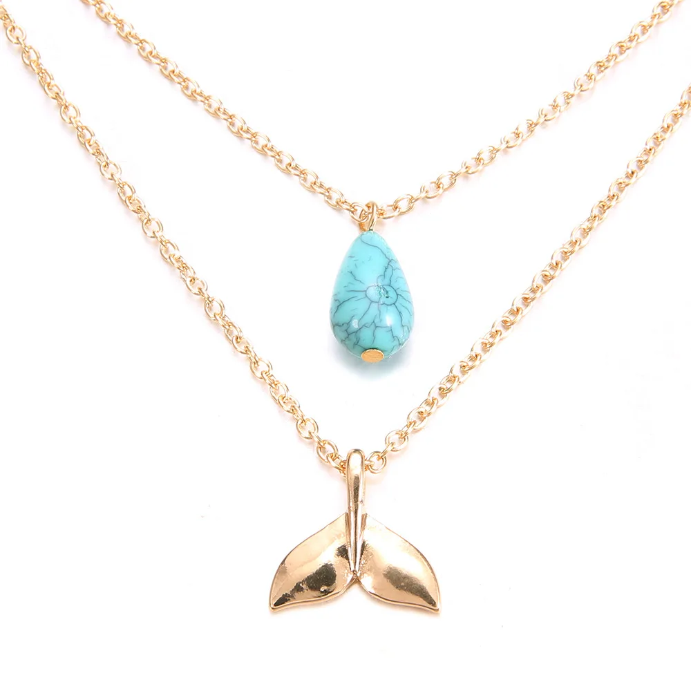 Trendy Double Layered Mermaid Whale Tail Pendant Necklace Blue Stone Teardrop Charm for Women Animal Ocean Bohemian Boho Jewelry
Trendy Double Layered Mermaid Whale Tail Pendant Necklace Blue Stone Teardrop Charm for Women Animal Ocean Bohemian Boho Jewelry