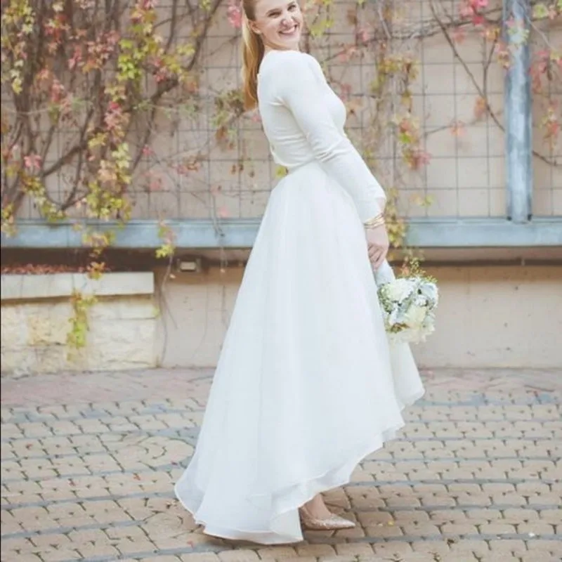 Image White Chiffon Asymmetrical Skirt Floor Length High Low Elegant Modest Skirt Custom Made Women Skirts Wedding Style