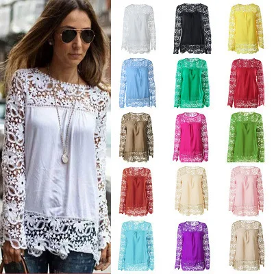 Spring Explosive Chiffon Shirt European and American Women's Long Sleeve Openwork Flower Lace Top 2019 hot new personality femal
Spring Explosive Chiffon Shirt European and American Women's Long Sleeve Openwork Flower Lace Top 2019 hot new personality femal