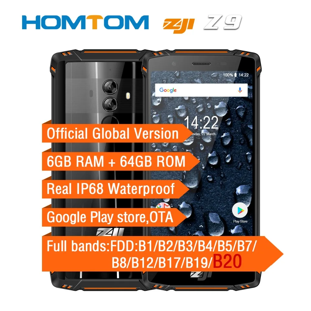 

HOMTOM ZOJI Z9 IP68 Waterproof Smartphone Octa Core 5.7 inch 6GB RAM 64GB ROM 5500mAh B20 4G FDD LTE Full Bands Mobile Phone