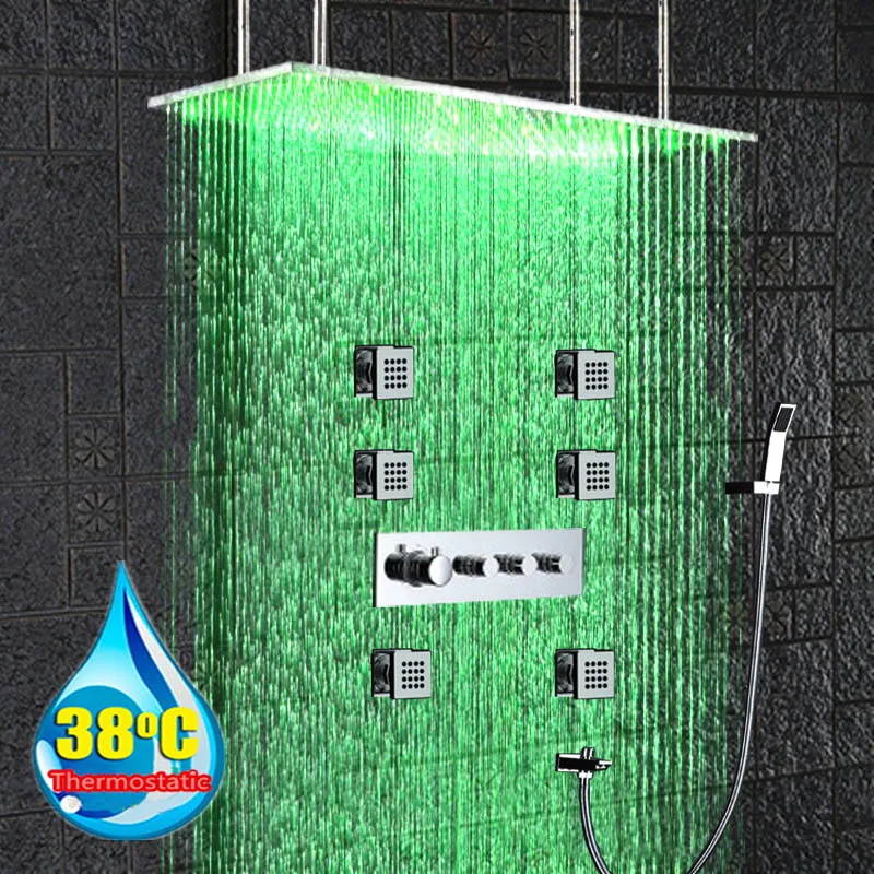Hydro Power LED Sensor Shower Set Rectangular 3 Color Change Rainfall Shower With 3 Ways Thermostatic Mixer Spray Set chuveiro
Hydro Power LED Sensor Shower Set Rectangular 3 Color Change Rainfall Shower With 3 Ways Thermostatic Mixer Spray Set chuveiro