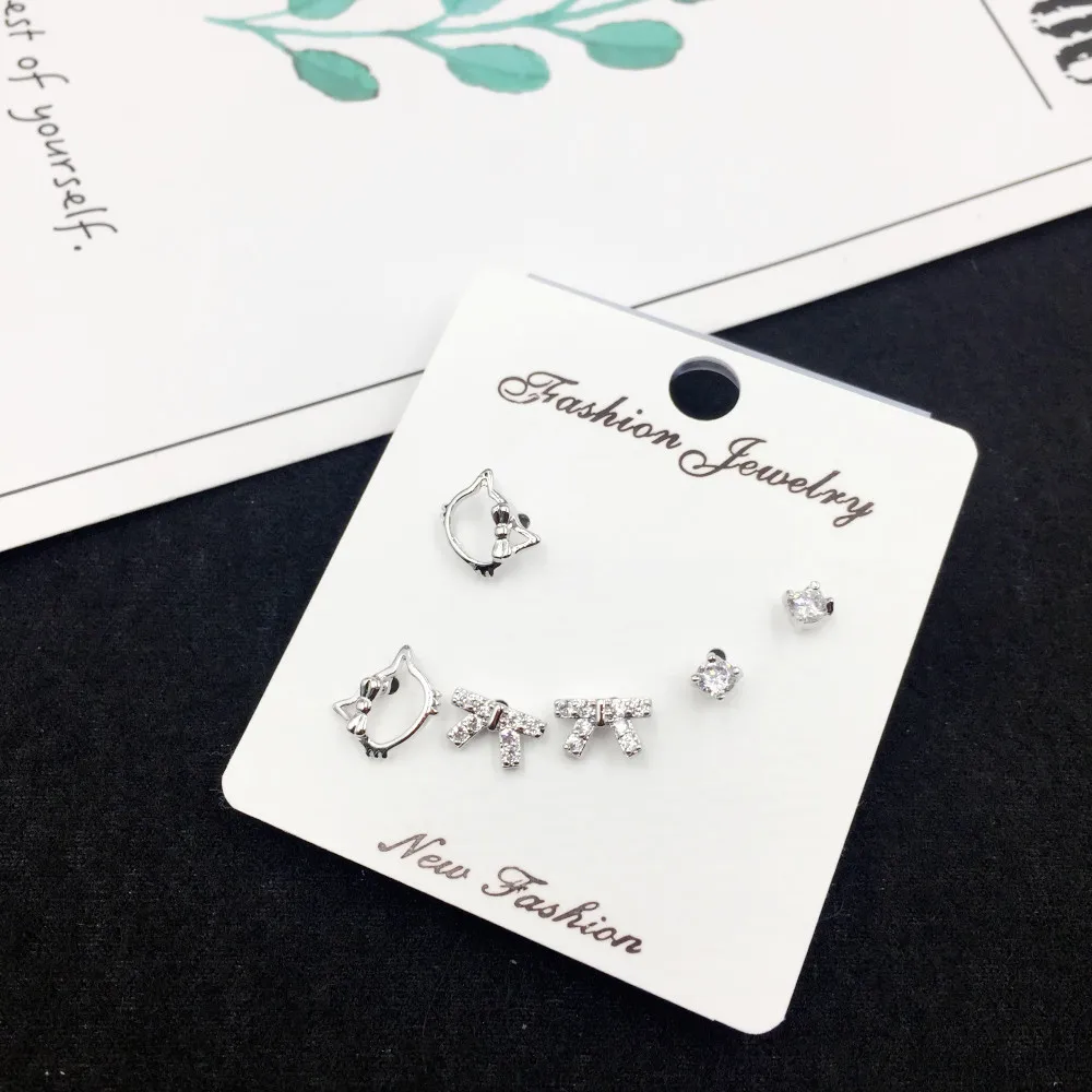925 Silver Needle Fashion Charm Bowknot Cat Stud Earrings Women Wedding Bridal Korean Jewelry Earring Set
925 Silver Needle Fashion Charm Bowknot Cat Stud Earrings Women Wedding Bridal Korean Jewelry Earring Set