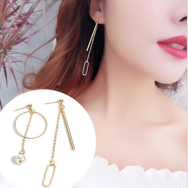 Korean Trendy Geometric Circle Asymmetrical Pearl Metal Rod Tassel Dangle Earrings For Women Earings Fashion Jewelry 2019
Korean Trendy Geometric Circle Asymmetrical Pearl Metal Rod Tassel Dangle Earrings For Women Earings Fashion Jewelry 2019