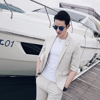 Men's summer suit with slim sleeves, men's wedding, leisure and business, British night club youth suit
Men's summer suit with slim sleeves, men's wedding, leisure and business, British night club youth suit