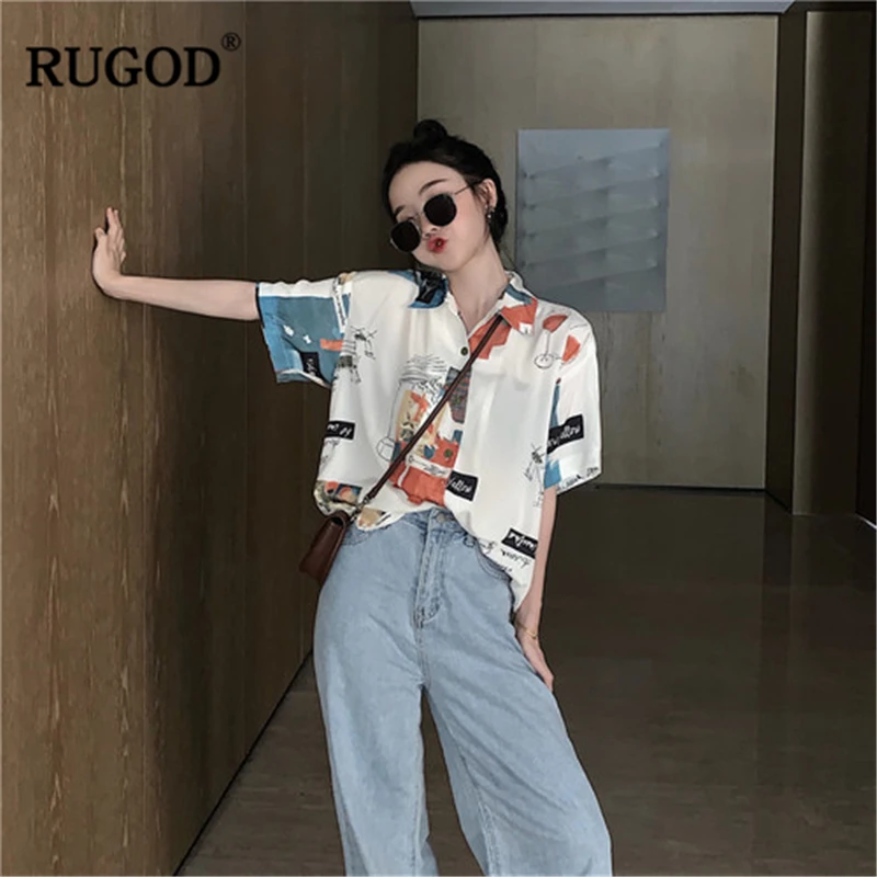 RUGOD New Arrival Women Korean Doodle Chiffon Shirt Turn-down Collar Short Sleeves Loose Blouse Temperament Stylish Smooth Blusa
RUGOD New Arrival Women Korean Doodle Chiffon Shirt Turn-down Collar Short Sleeves Loose Blouse Temperament Stylish Smooth Blusa