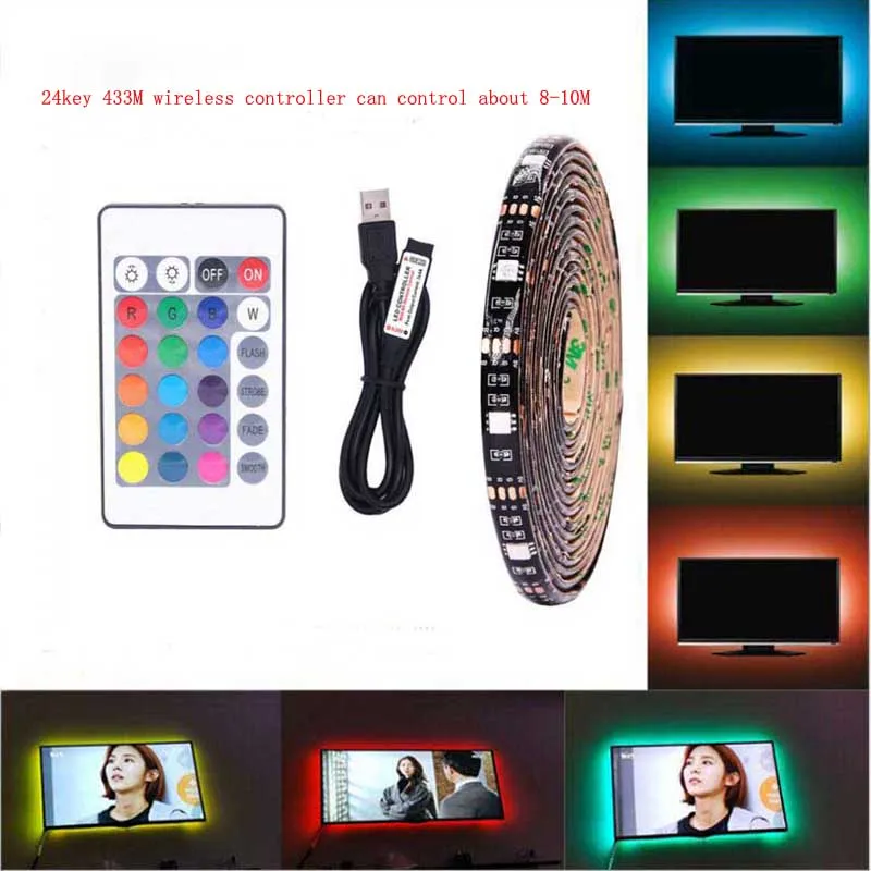 USB LED Strip lamp 5050SMD DC5V Flexible LED light Tape 1M 2M HDTV TV Desktop Screen Background Bias lighting wite RF 24key
USB LED Strip lamp 5050SMD DC5V Flexible LED light Tape 1M 2M HDTV TV Desktop Screen Background Bias lighting wite RF 24key