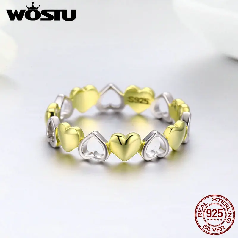 WOSTU 100% Pure 925 Sterling Silver Biocolor Gold Color Stackable Heart Finger Ring for Women Band Fine Jewelry Gift BKR317
WOSTU 100% Pure 925 Sterling Silver Biocolor Gold Color Stackable Heart Finger Ring for Women Band Fine Jewelry Gift BKR317