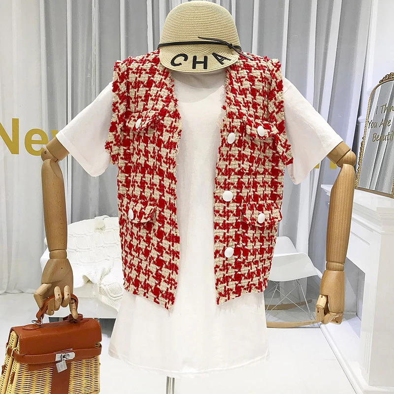2019 Autumn Tweed Plaid Vest Women Office Lady Single Breasted Cardigan Vest Red Green Women Coats Korean Fashion Outwear
2019 Autumn Tweed Plaid Vest Women Office Lady Single Breasted Cardigan Vest Red Green Women Coats Korean Fashion Outwear