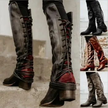 Sapato Feminino Women Boots Knee High Vintage PU Leather Shoes Woman cross-tied Lace Up Gladiator Booties Girls Chaussure TA1166
Sapato Feminino Women Boots Knee High Vintage PU Leather Shoes Woman cross-tied Lace Up Gladiator Booties Girls Chaussure TA1166