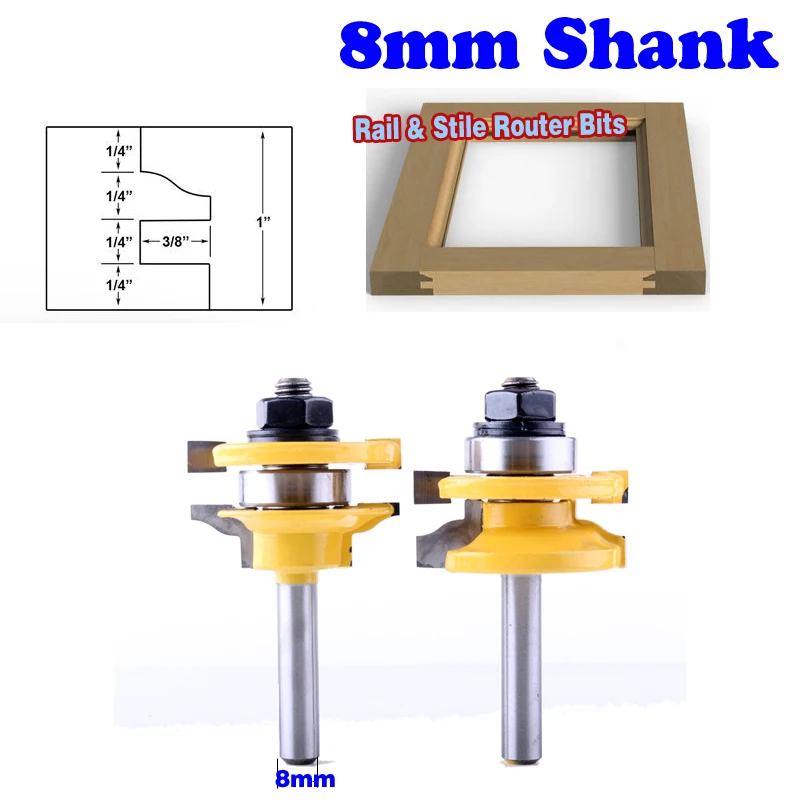 2 Bit Rail and Stile Router Bit Set - 8" Shank door knife 25.4mmH Woodworking cutter Tenon Cutter for Woodworking Tools
2 Bit Rail and Stile Router Bit Set - 8" Shank door knife 25.4mmH Woodworking cutter Tenon Cutter for Woodworking Tools