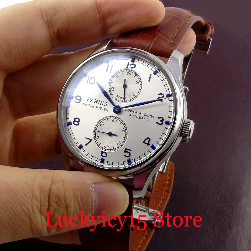 Fashional PARNIS Brand 43mm Power Reserve Indicator Silver Dial With Brown Leather Strap Deployment Clasp
Fashional PARNIS Brand 43mm Power Reserve Indicator Silver Dial With Brown Leather Strap Deployment Clasp