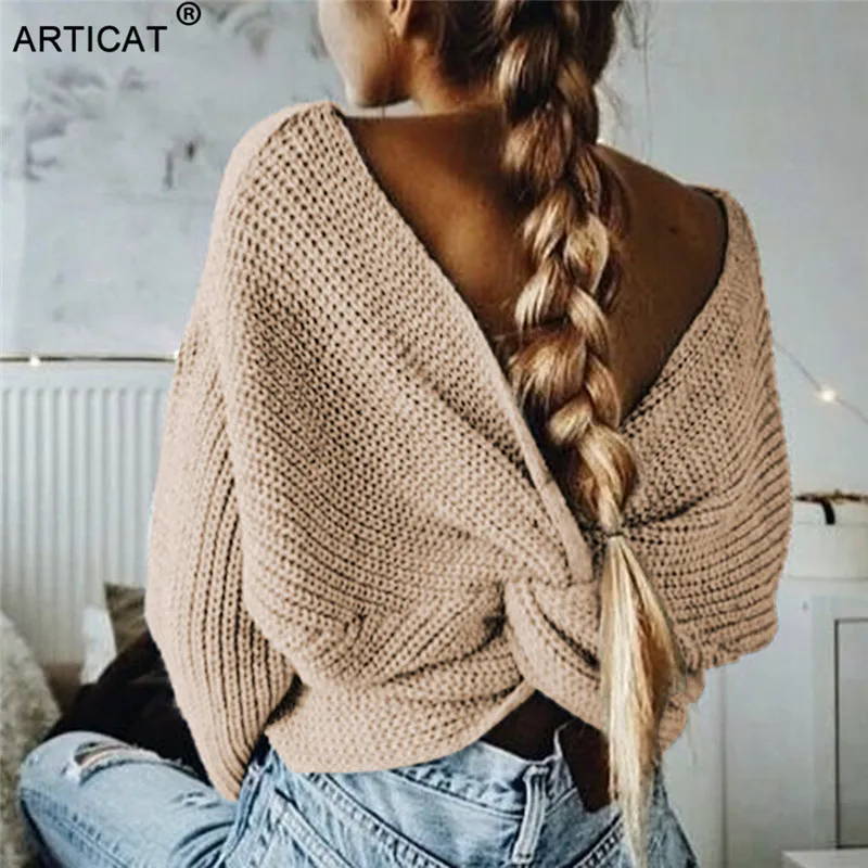 Articat Women Sexy Short Knitted Sweater 2019 Autumn Sinter V Neck Long Sleeve Warp Knot Solid Crop Tops Female Slim Streetwear
Articat Women Sexy Short Knitted Sweater 2019 Autumn Sinter V Neck Long Sleeve Warp Knot Solid Crop Tops Female Slim Streetwear