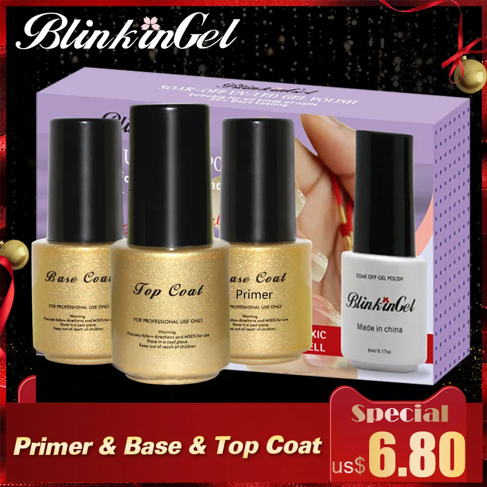 BlinkinGel 3pcs Mineral Top and Base Gel Primer Nail Polish Multi-Use & Coat Strengthen 6ml | Красота и здоровье