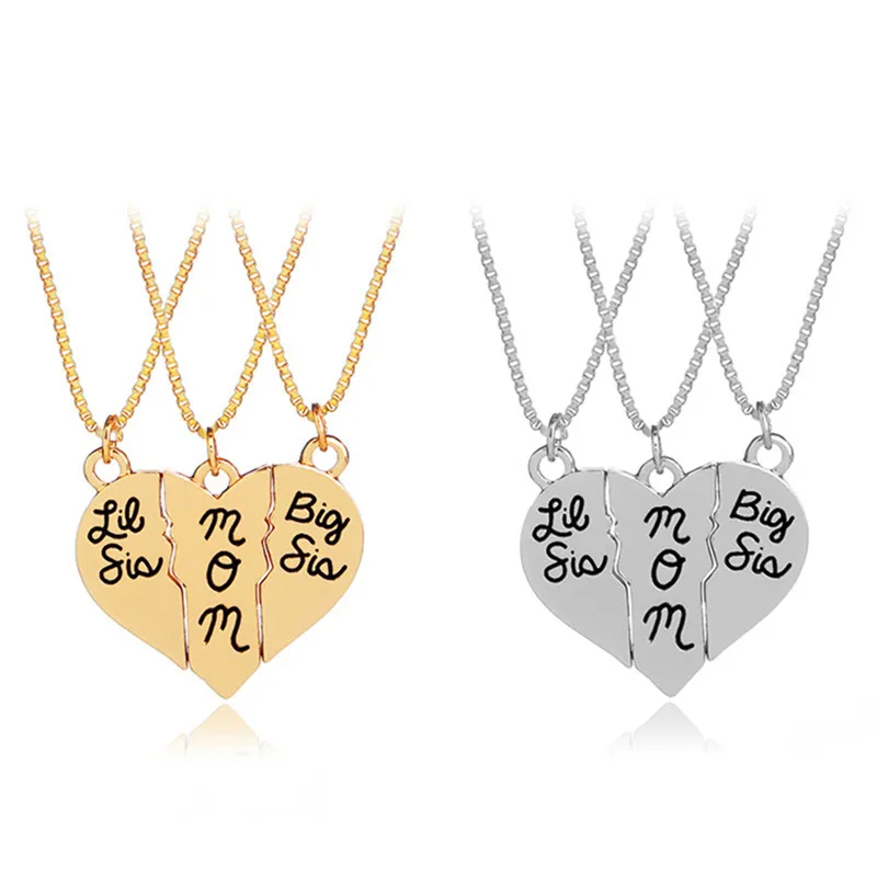 3pcs/set Lettering "Little Sis MOM Big Sis" Love Heart Pendant Necklace Simple Special Gift For Mother Daughters Family Jewelry
3pcs/set Lettering "Little Sis MOM Big Sis" Love Heart Pendant Necklace Simple Special Gift For Mother Daughters Family Jewelry