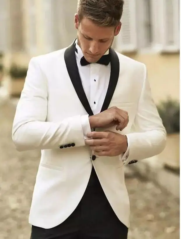 Classic Fit Groom Tuxedos White Jacket and Black Pants One Button Shawl Lapel Custom Made Men Wedding Suit
Classic Fit Groom Tuxedos White Jacket and Black Pants One Button Shawl Lapel Custom Made Men Wedding Suit