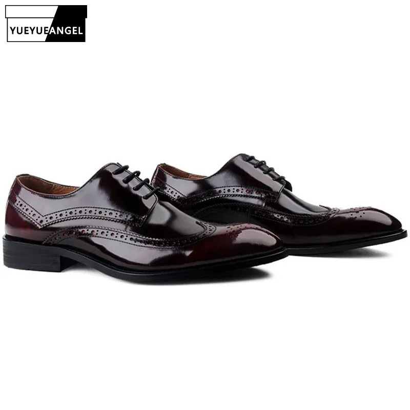 British Style Pointed Toe Genuine Leather Formal Shoes Men Lace Up Breathable Wedding Brogue Shoes Erkek Ayakkabi Black Wine Red
British Style Pointed Toe Genuine Leather Formal Shoes Men Lace Up Breathable Wedding Brogue Shoes Erkek Ayakkabi Black Wine Red
