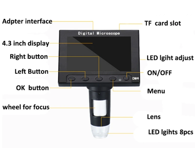 1000X digital microscope electronic video microscope 4.3 inch HD LCD soldering microscope phone repair Magnifier +  stand