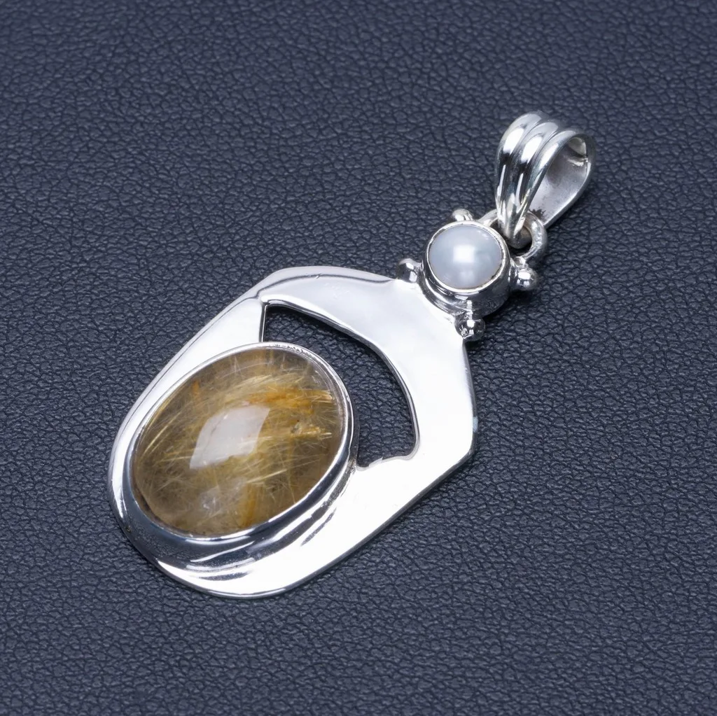 Natural Rutilated Quartz and River Pearl Punk Style 925 Sterling Silver Pendant 1 3/4" Q0514
Natural Rutilated Quartz and River Pearl Punk Style 925 Sterling Silver Pendant 1 3/4" Q0514